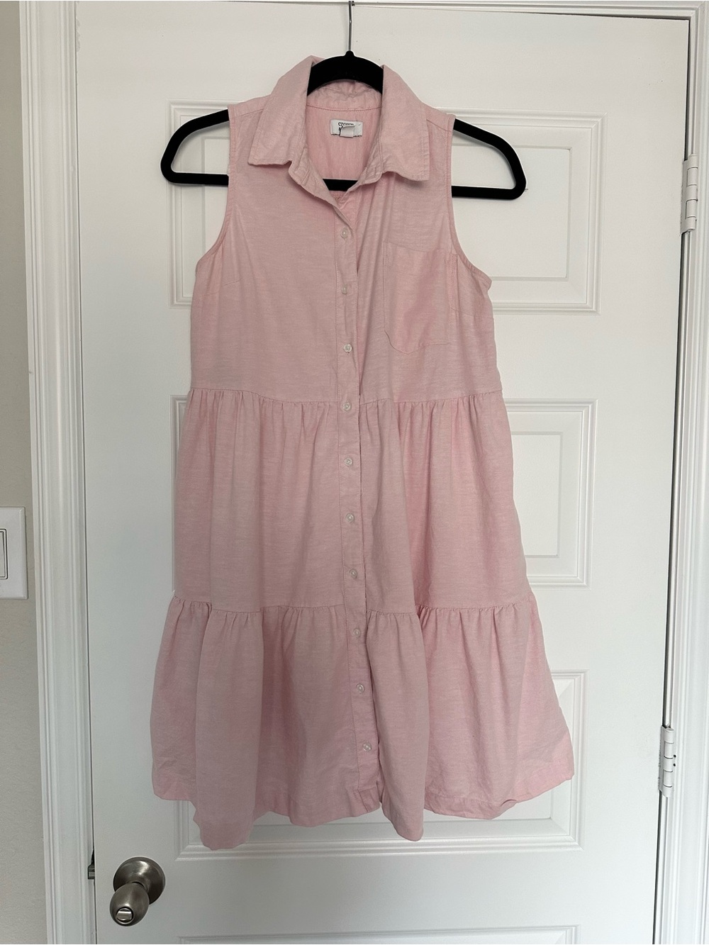 crown & ivy Sleeveless Tiered Button-Front Pink Dress